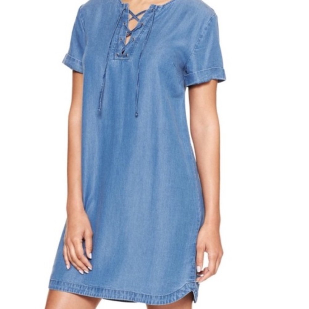 GAP LACE UP NECK SHORT SLEEVE DRESS